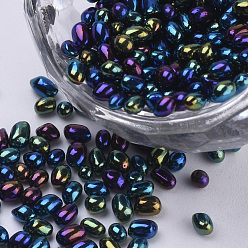 Medium Blue Plated Glass Seed Beads, For Nail Art Decoration, No Hole/Undrilled, Chip, Medium Blue, 2~6x2~2.5x2~2.5mm, about 450g/bag