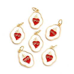 Real 18K Gold Plated Brass Enamel Pendants, Long-Lasting Plated, Oval with Sacred Heart, Real 18K Gold Plated, 16x11x1.5mm, Hole: 3.6mm