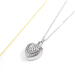 Stainless Steel Color Clear Cubic Zirconia Heart Urn Ashes Pendant Necklace, 316L Stainless Steel Memorial Jewelry for Men Women, Stainless Steel Color, 19.69 inch(50cm)