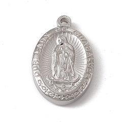 Stainless Steel Color 304 Stainless Steel Pendants, Oval with Virgin Mary Charm, Stainless Steel Color, 23x15x4mm, Hole: 1.6mm
