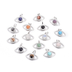Mixed Stone Natural & Synthetic Mixed Gemstone Pendants, with Platinum Tone Brass Findings and Crystal Rhinestone, Eye, 21.5x33.3x7.5mm, Hole: 7x5mm