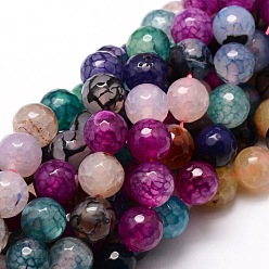Colorful Dyed Natural Agate Faceted Round Beads Strands, Colorful, 12mm, Hole: 1mm, about 32pcs/strand, 14.9 inch