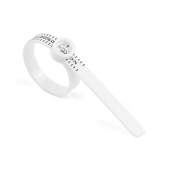 Blanco Herramienta de medición de tamaño de anillo de plástico del Reino Unido, cinturón medidor de dedos con lupa, blanco, 11.5x0.5x0.2 cm
