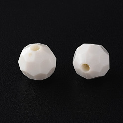 Creamy White Opaque Acrylic Beads, Faceted, Dyed, Round, Creamy White, 10mm, Hole: 2mm, about 1050pcs/500g