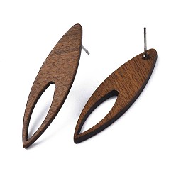 Saddle Brown Walnut Wood Horse Eye Stud Earrings with 304 Stainless Steel Pin for Women, Saddle Brown, 36.5x10mm, Pin: 0.7mm