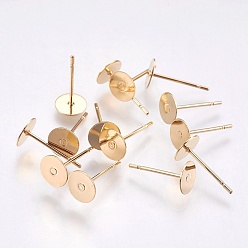Real 24K Gold Plated 304 Stainless Steel Stud Earring Findings, Real 24K Gold Plated, 12x6mm, Pin: 0.68mm
