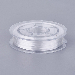 Blanc Chaîne de cristal élastique plat, fil de perles élastique, pour la fabrication de bracelets élastiques, blanc, 0.4mm, environ 16.4 yards (15m)/rouleau