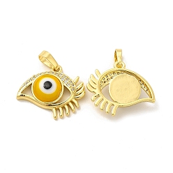Gold Rack Plating Brass Micro Pave Clear Cubic Zirconia Pendants, with Handmade Evil Eye Lampwork, Cadmium Free & Lead Free, Long-Lasting Real 18K Gold Plated, Eye Charm, Gold, 17x19.5x5mm, Hole: 6x3mm