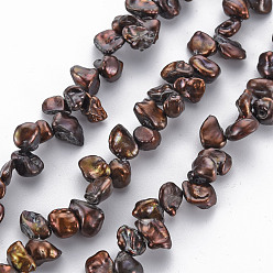 Saddle Brown Natural Keshi Pearl Beads Strands, Cultured Freshwater Pearl, Dyed, Nuggets, Saddle Brown, 6~15x4~8x2~5mm, Hole: 0.5mm, about 80~84pcs/strand, 14.96 inch(38cm)
