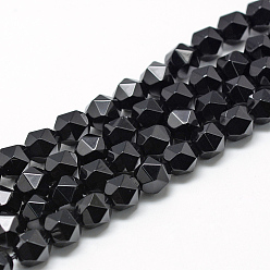 Black Onyx Brins de perles d'onyx noir naturel, étoiles coupées perles rondes, facette, 8~10x7~8mm, Trou: 1mm, Environ 48 pcs/chapelet, 15.3 pouce