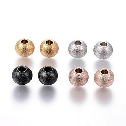 Mixed Color 201 Stainless Steel Textured Beads, Round, Mixed Color, 8x7mm, Hole: 3mm