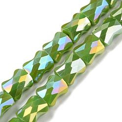 Светло-зеленый Коричневый Цвет AB покрытием стеклянные бусы нити, граненая бамбуковая палка, оливковый, 8x6x4~4.5 мм, отверстие : 1.2 мм, около 70 шт / нитка, 21.57'' (54.8 см)
