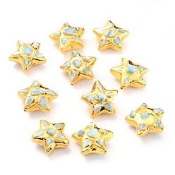 Larimar Perles naturelles de larimar, avec apprêts en laiton doré et perle, étoiles, 22~22.5x23~24x11~13.5mm, Trou: 1mm