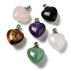 Mixed Stone Natural Mixed Gemstone Perfume Bottle Pendants, Heart Charms with Stainless Steel Color Plated 304 Stainless Steel Findings, 28x20x12mm, Hole: 2mm