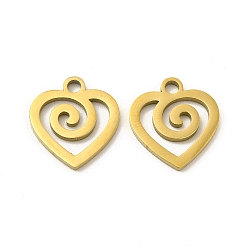 Real 18K Gold Plated Ion Plating(IP) 304 Stainless Steel Pendants, Heart Charm, Real 18K Gold Plated, 15x13.5x1.5mm, Hole: 2mm