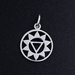 Stainless Steel Color 201 Stainless Steel Pendants, with Jump Rings, Manipura Chakra, Stainless Steel Color, 13x11x1mm, Jump Ring: 5x0.8mm, Hole: 3mm