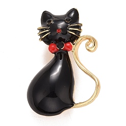 Black Cat Enamel Pin, Animal Alloy Badge for Backpack Clothes, Golden, Black, 37x25x6mm, Pin: 0.7mm