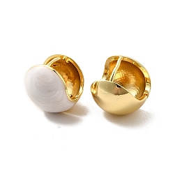 White Enamel Round Hoop Earrings, Golden Brass Jewelry for Women, White, 14mm, Pin: 1mm
