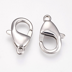 Stainless Steel Color 304 Stainless Steel Lobster Claw Clasps, Parrot Trigger Clasps, Stainless Steel Color, 21x13.5x4.5mm, Hole: 2mm