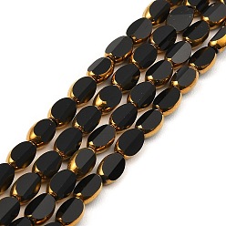 Noir Brins de perles de verre galvanoplastie transparentes à facettes, plaqué or, ovale, noir, 7x4x3.5mm, Trou: 0.8mm, Environ 50~51 pcs/chapelet, 13.43''~13.66'' (31.1~34.7 cm)