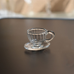 Claro Adornos en miniatura de vidrio, accesorios de casa de muñecas micro jardín paisajístico, simulando decoraciones de utilería, Juego de taza de café con plato a rayas, Claro, 25x30 mm