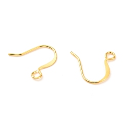 Real 18K Gold Plated Brass Earring Hooks, with Horizontal Loop, Long-Lasting Plated, Real 18K Gold Plated, 14x16x0.7mm, Hole: 2mm, 21 Gauge, Pin: 0.7mm