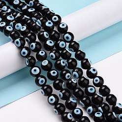 Noir Main au chalumeau mauvais œil rondes rangées de perles, noir, 10mm, Trou: 1mm, Environ 39 pcs/chapelet, 14.96 pouce