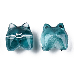 Bleu Vert Perles de verre peintes par pulvérisation transparent, ours, sarcelle, 13x13x9mm, Trou: 1.2mm