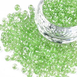 Gris Oliva 12/0 perlas de cristal de la semilla, transparente interior colores lustre, agujero redondo, rondo, verde oliva, 12/0, 2~2.5x1.5~2 mm, agujero: 0.8 mm, sobre 30000 unidades / bolsa