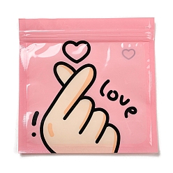 Pink Square Plastic Packaging Zip Lock Bags, with Cartoon Hand Pattern, Top Self Seal Pouches, Pink, 13.3x13.5x0.15cm, Unilateral Thickness: 2.5 Mil(0.065mm)