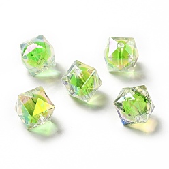 Lime Green Two Tone UV Plating Rainbow Iridescent Acrylic Beads, Polygon, Lime Green, 15.5x16x16mm, Hole: 2.7~2.8mm