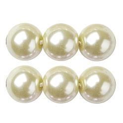 Verge D'or Pâle Brins de perles de verre teints écologiques, Grade a, ronde, cordon en coton fileté, verge d'or pale, 5mm, Trou: 1.2~1.5mm, Environ 80 pcs/chapelet, 15.7 pouce
