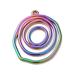 Rainbow Color Ion Plating(IP) 304 Stainless Steel Pendants, Irregular Flat Round, Rainbow Color, 28x23x2mm, Hole: 1.4mm
