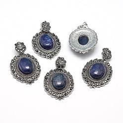 Lapis Lazuli Natural Lapis Lazuli Gothic Pendants, with Antique Silver Plated Zinc Alloy Rhinestone Findings, Oval, Lead Free & Nickel Free, Total Length: 47~48.5mm, Hole: 5x7mm, Oval Pendant: 39~40x27~27.5x7.5~9mm