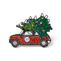 Arbre Broche en émail sur le thème de Noël, badge en alliage noir d'électrophorèse pour vêtements de sac à dos, Motif d'arbre, 30.5x37.5x1.7mm