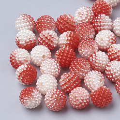 Rouge Perles acryliques en nacre d'imitation , perles baies, perles combinés, perles de sirène dégradé arc-en-ciel, ronde, rouge, 10mm, trou: 1 mm, environ 200 PCs / sachet 