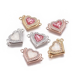 Mixed Color Brass Micro Pave Cubic Zirconia Links, with Shell, Heart, Mixed Color, 11.5x18x2.8mm, Hole: 1.2mm