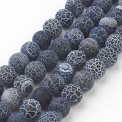 Black Gemstone Beads Strands, Natural Weathered Agate/Crackle Agate, Round, Grade A, Dyed, Black, 10mm, about 40pcs/strand, 16 inch