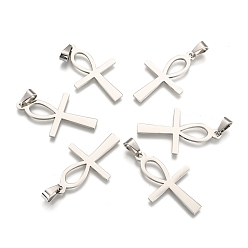 Stainless Steel Color 304 Stainless Steel Pendants, Ankh Cross, Stainless Steel Color, 44.5x27x1.5mm, Hole: 5x9mm