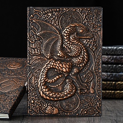 Red Copper 3D Embossed PU Leather Notebook, A5 Dragon Pattern Journal, for School Office Supplies, Red Copper, 215x145mm