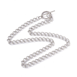 Stainless Steel Color 304 Stainless Steel Curb Chain Necklace with Toggle Clasps for Women, Stainless Steel Color, 20.67 inch(52.5cm)