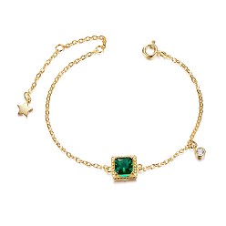 Doré  Élégant bracelet en argent sterling 925 Shegrace, avec pendentif aaa vert zircone et pendentif rond en zircone claire, or, 6 pouces (150 mm)