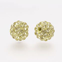 Jonquille Perles de strass d'argile polymère , Grade a, ronde, perles de boule pave disco , jonquille, 8x7.5mm, Trou: 1mm