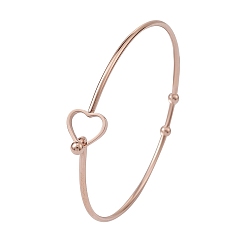 Oro Rosa Brazalete de corazón hueco de acero inoxidable, brazalete de alambre de cóctel para mujer, oro rosa, diámetro interior: 2-3/8 pulgada (6 cm)