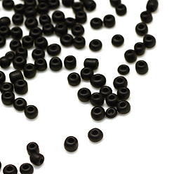 Black Frosted Opaque Glass Seed Beads, Round, Black, 4~5x2.5~5mm, Hole: 1mm, about 4500pcs/bag, 440~450g/bag