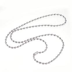 Stainless Steel Color 304 Stainless Steel Necklaces, with Clasps, Ball Chain Necklaces, Stainless Steel Color, 19.05 inch(48.4cm), 2.3mm