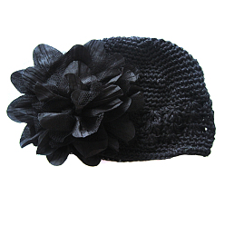 Black Handmade Crochet Baby Beanie Costume Photography Props, with Lace Flower, Black, 180mm