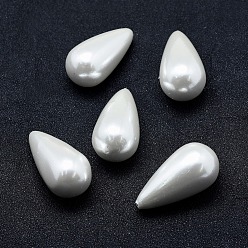 Blanco Perla de concha electrochapada medio perla perforada, lágrima, blanco, 31x16 mm, agujero: 1 mm