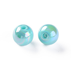 Turquoise Pâle Perles acryliques opaques, de couleur plaquée ab , ronde, turquoise pale, 10x9mm, Trou: 2mm, environ940 pcs / 500 g