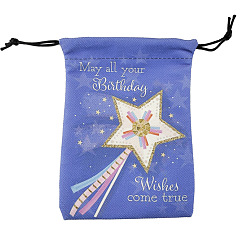 Étoile  Sachets d'emballage en peluche imprimés sacs à cordon, sacs de rangement pour cadeaux d'anniversaire, rectangle, motif en étoile, 18x13 cm